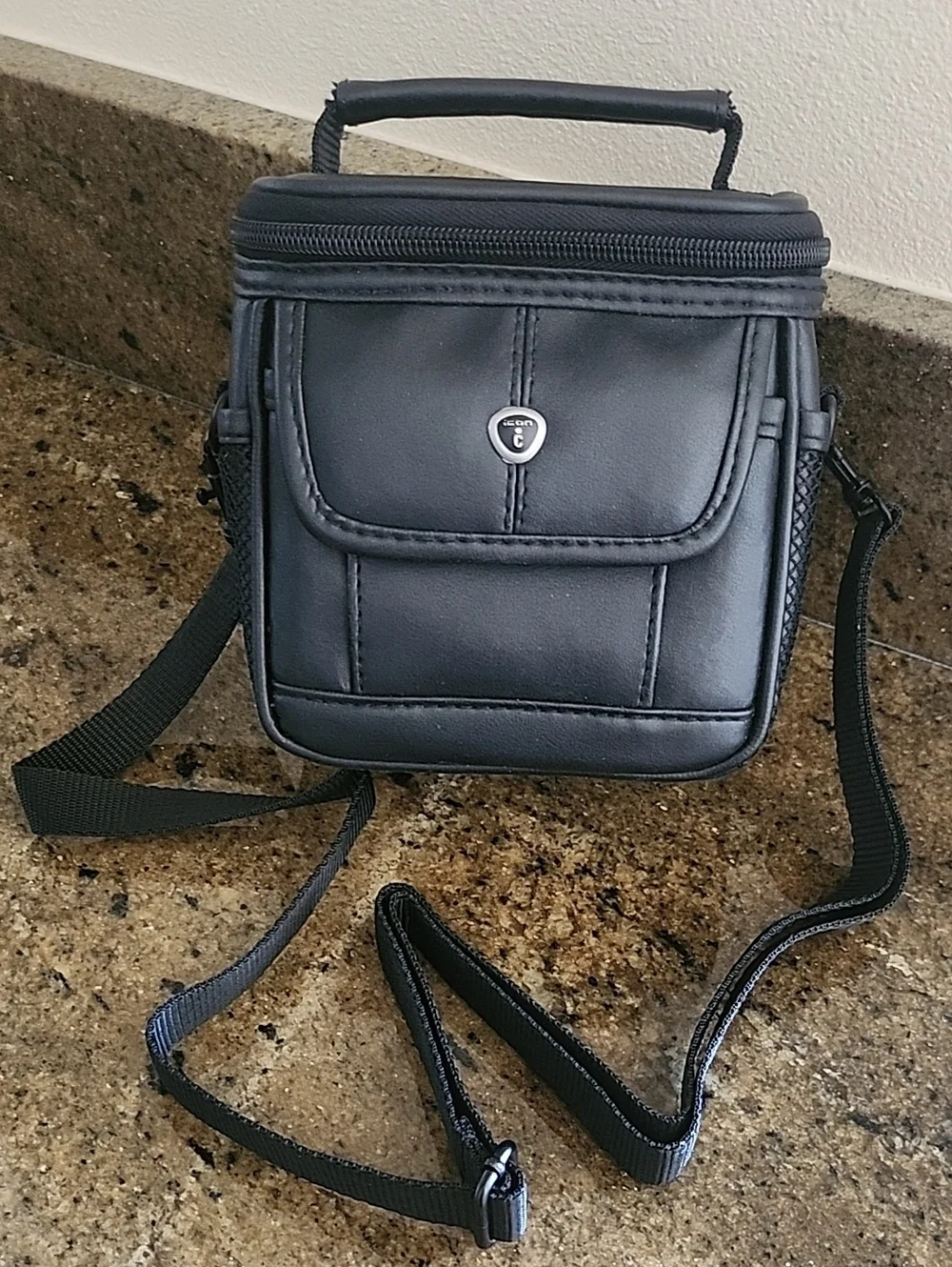 Icon C Black Faux Leather Camera Case With Detach Strap Pockets Zips